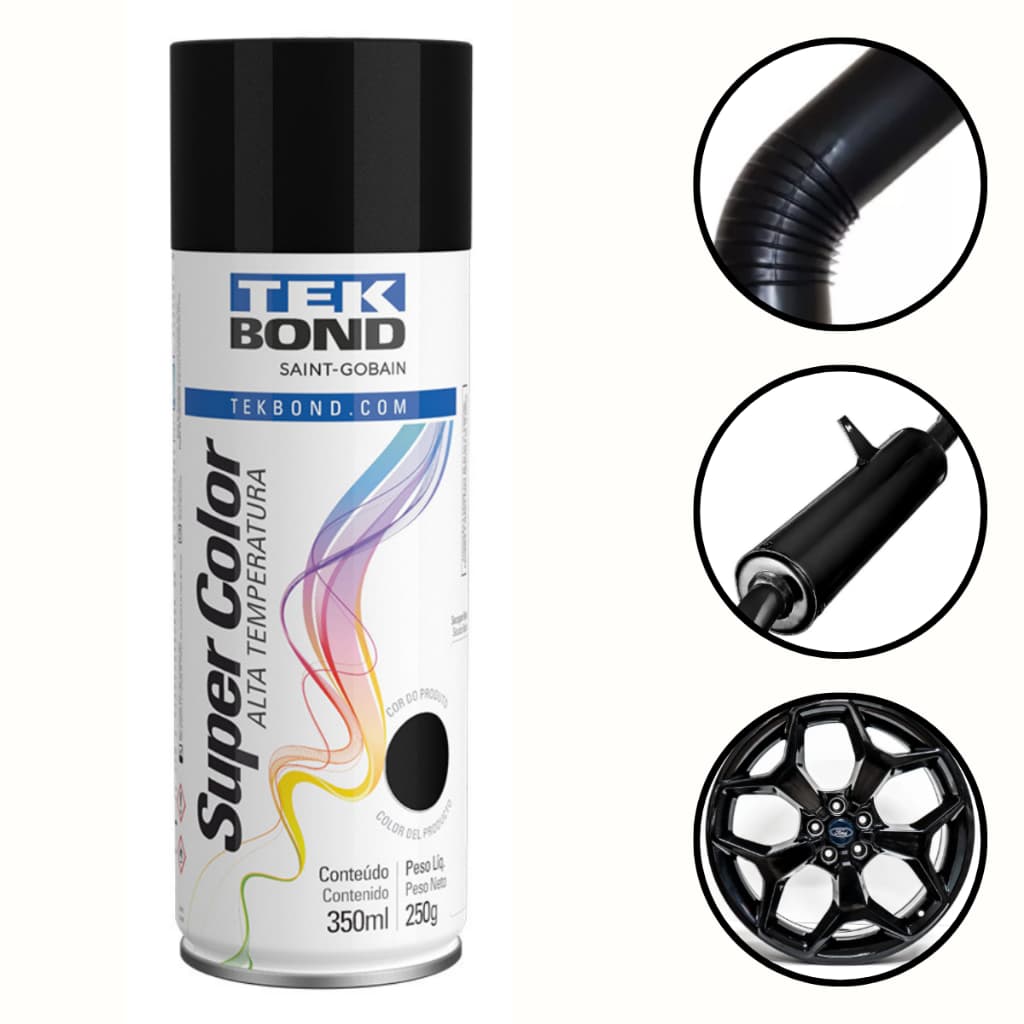 Tinta Spray Tek Bond Preto brilhante Uso Geral 350ml