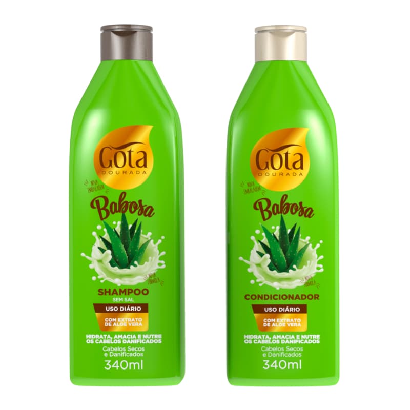 Shampoo e Condicionador Babosa Gota Dourada - 340ml cada