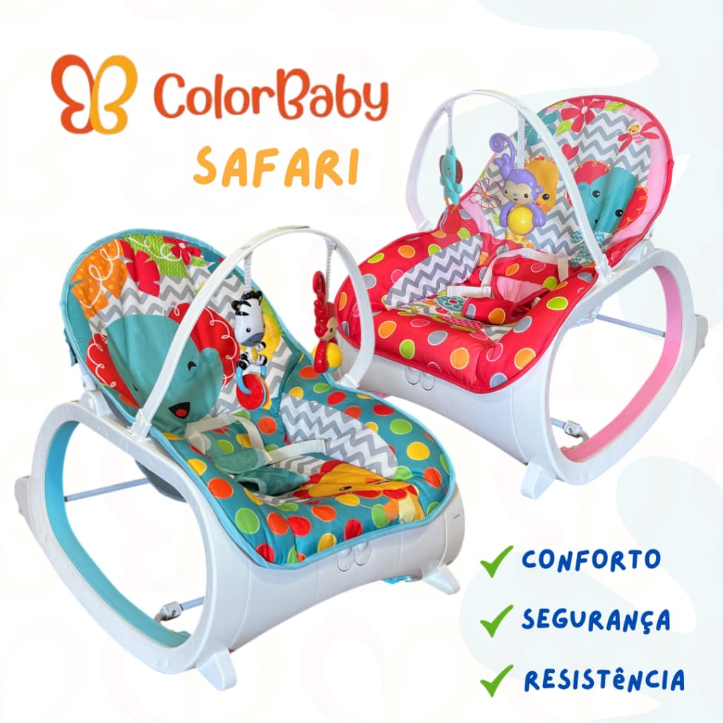Cadeira de Descanso e Balanço Safari para Bebê | Música, Vibração, Brinquedos | Até 18kg – ColorBaby