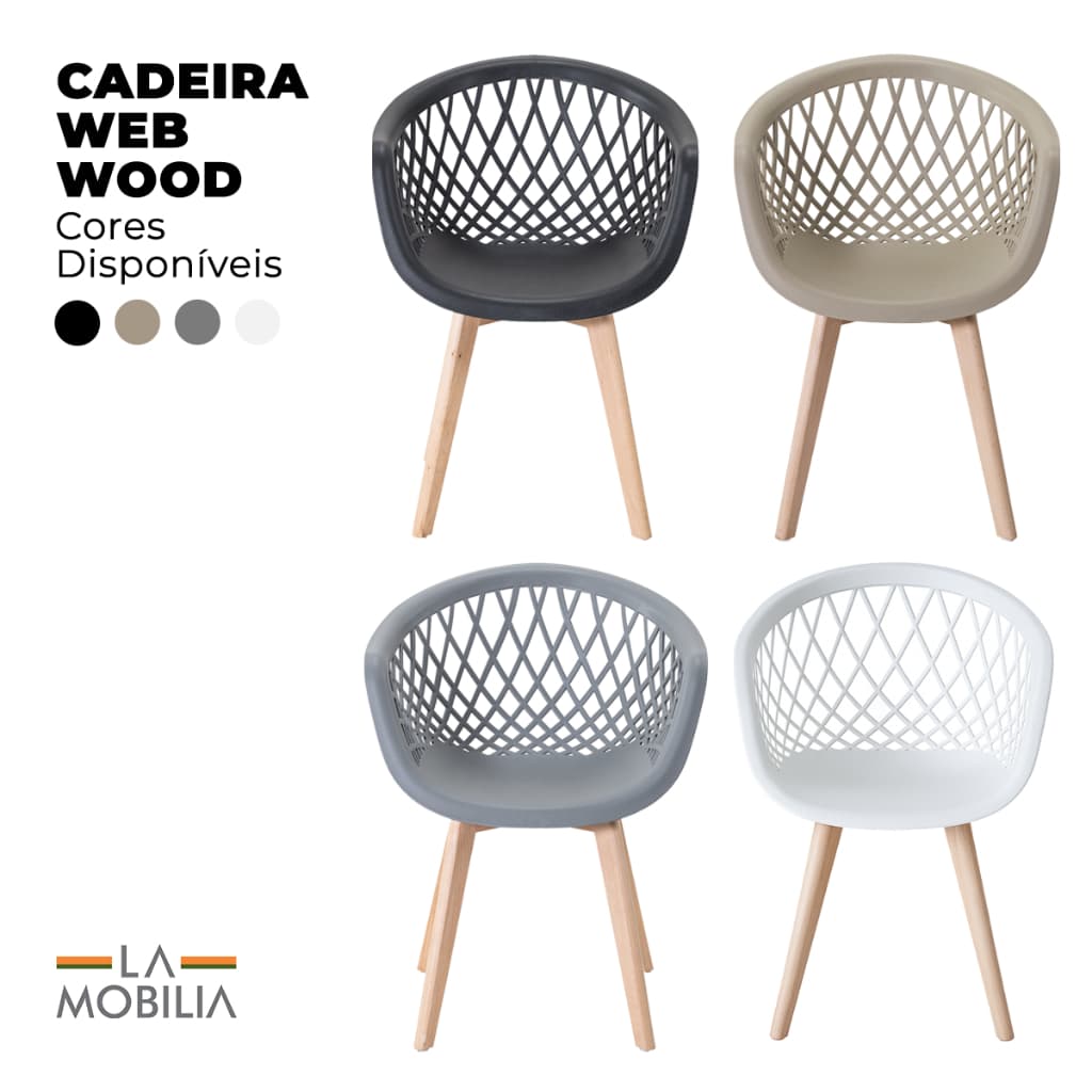 Cadeira Web Wood em Polipropileno para Sala de Jantar e Cozinha