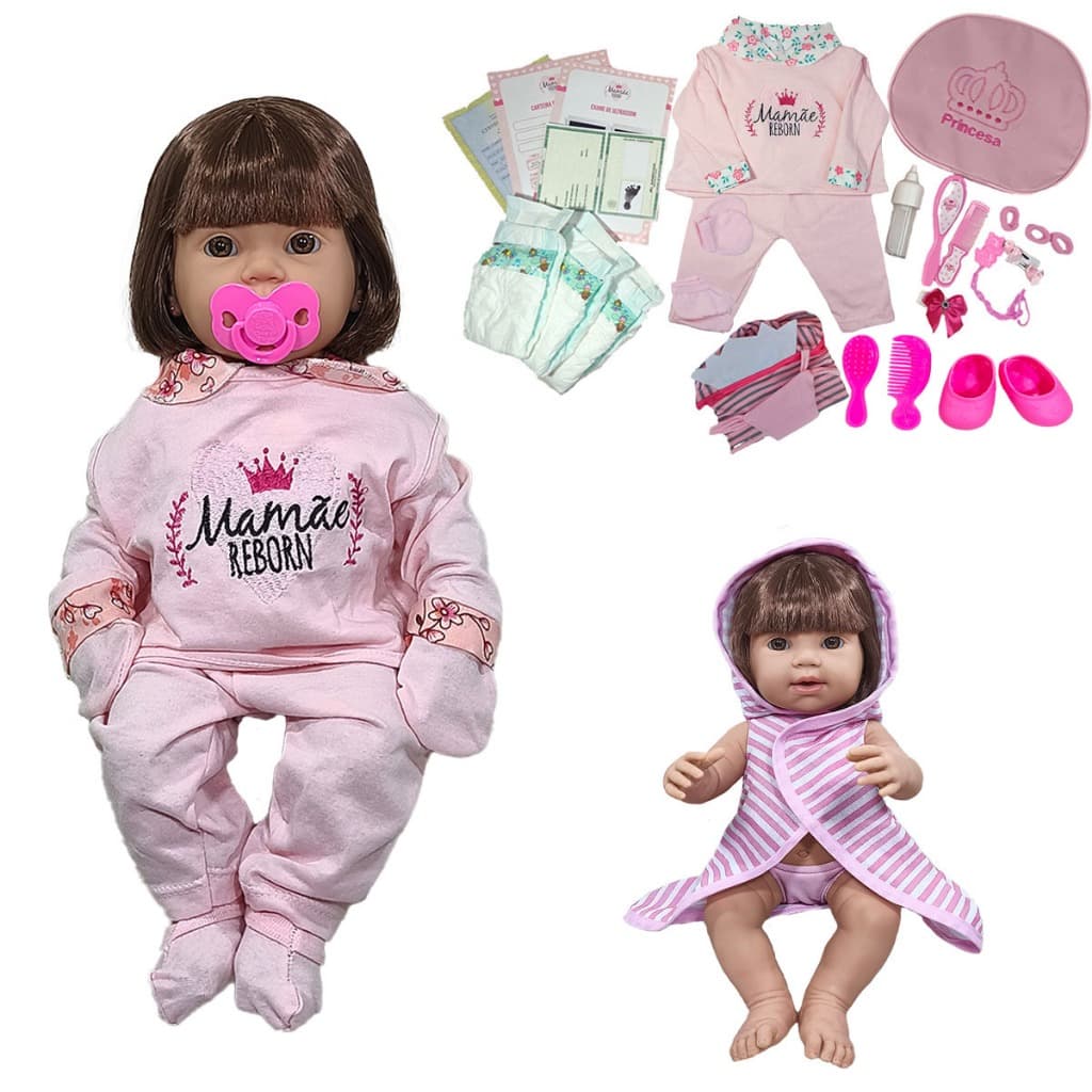 Boneca Bebê Reborn 100% Silicone Bolsa + 28 Itens + Brinde - 45cm!