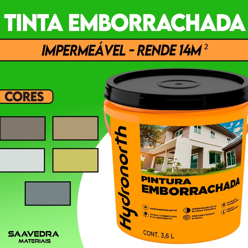 Pintura Emborrachada Elástica 3,6l Impermeabiliza Paredes
