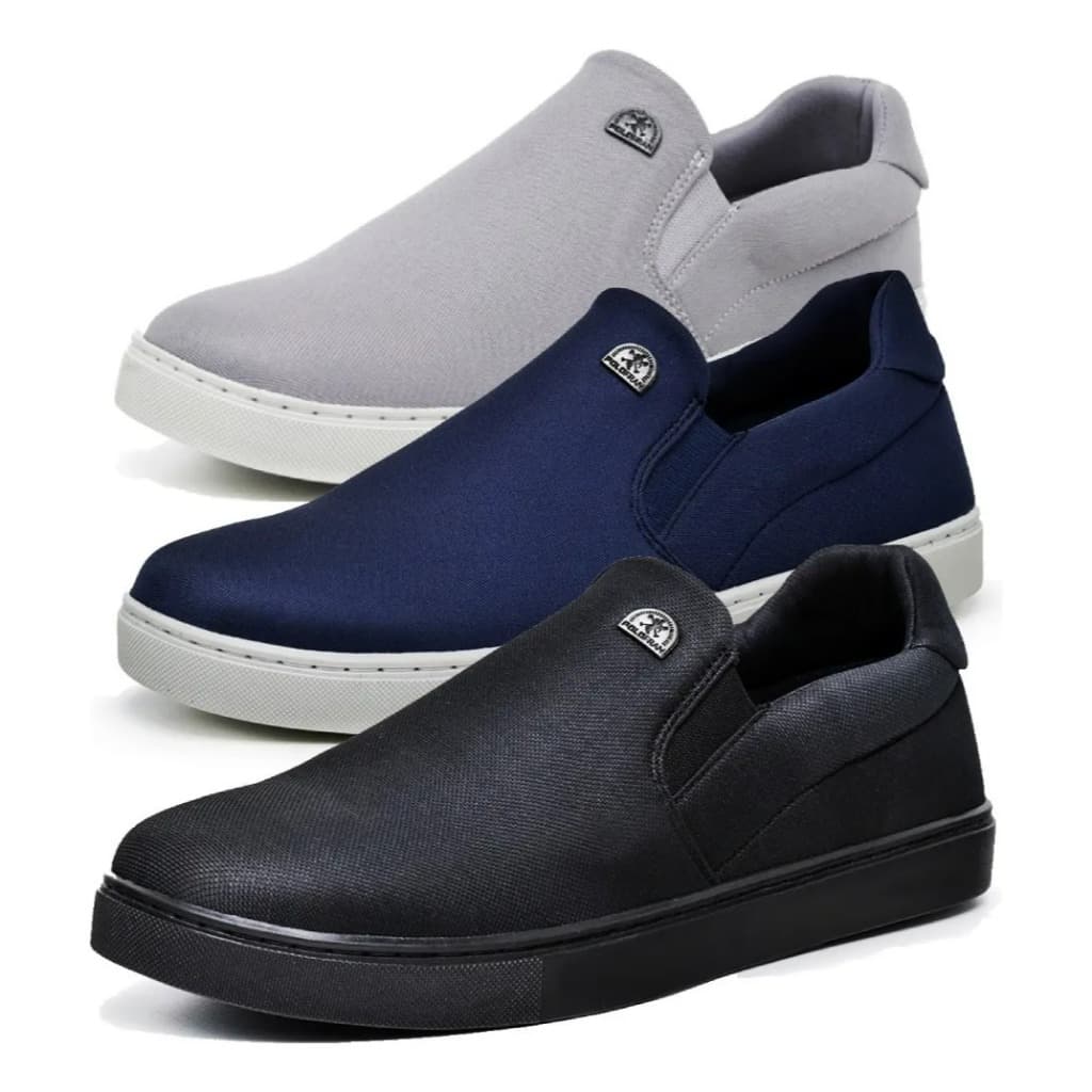Kit 3 Pares De Sapatenis Polo Fran Slip On Masculino Casual