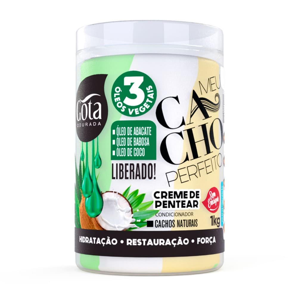 Creme de Pentear Meu Cacho Perfeito 3×1 Gota Dourada -  Óleo de Abacate e Babosa e Coco