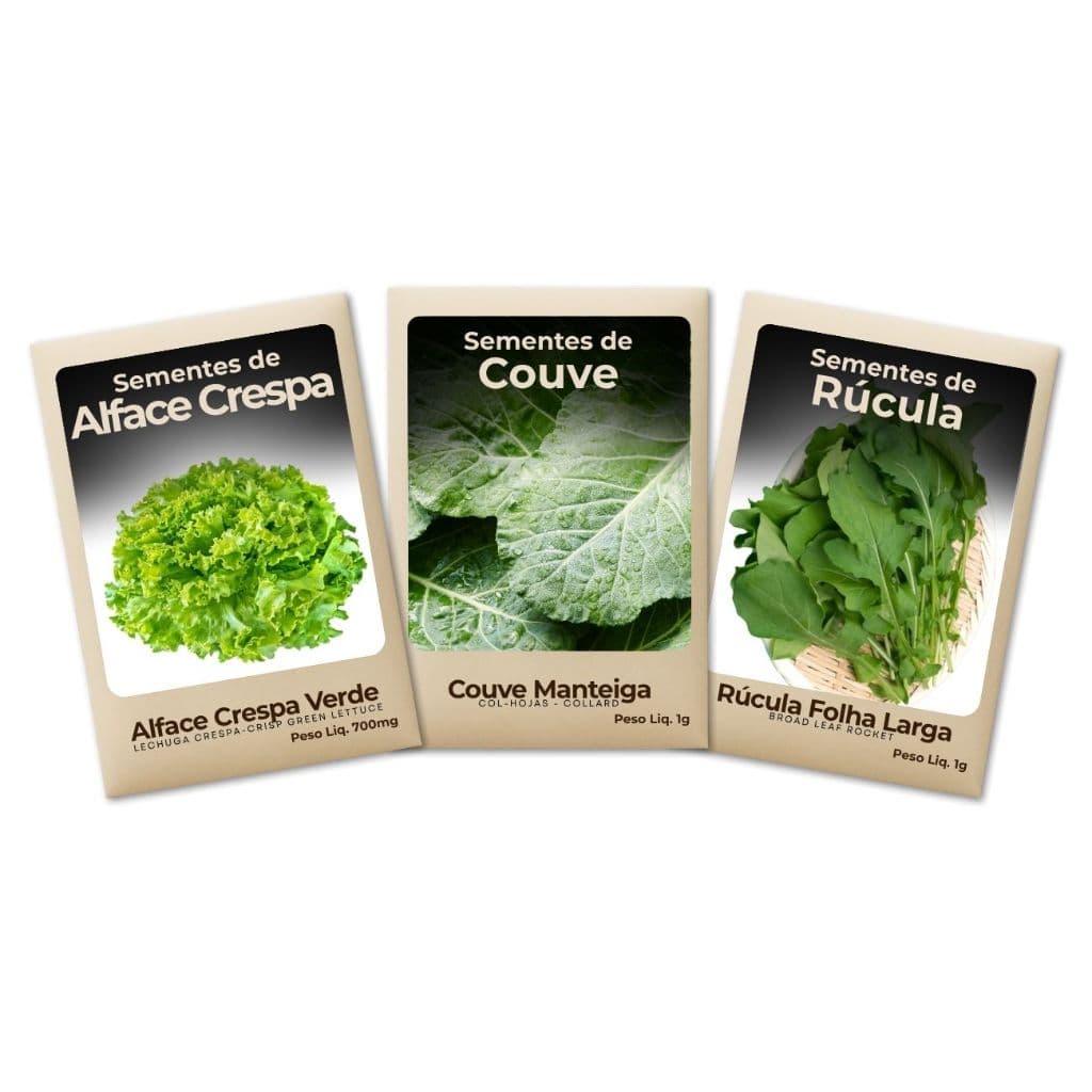 Sementes Alface-Couve-Rúcula Fácil Plantio Alta Qualidade Colha Verduras Frescas Direto da Horta Kit 3 Pct