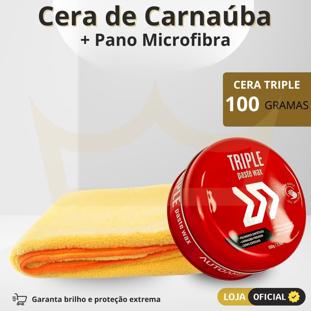 Cera De Carnaúba Triple Paste Wax 100gr Autoamérica + Pano microfibra profissional 40x60