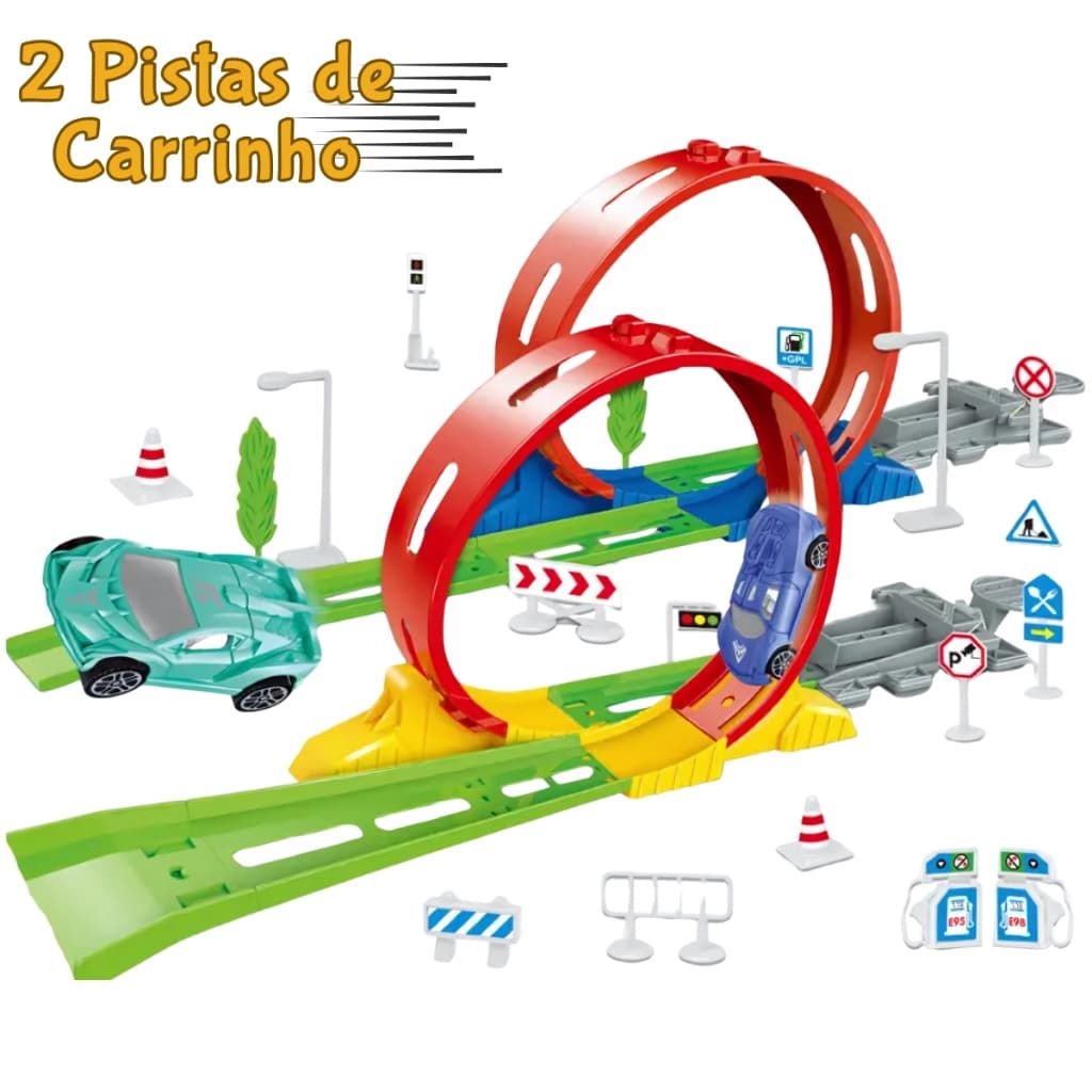 Brinquedo de Menino 2 Pista Carrinho Lançador Carros Corrida Looping 360
