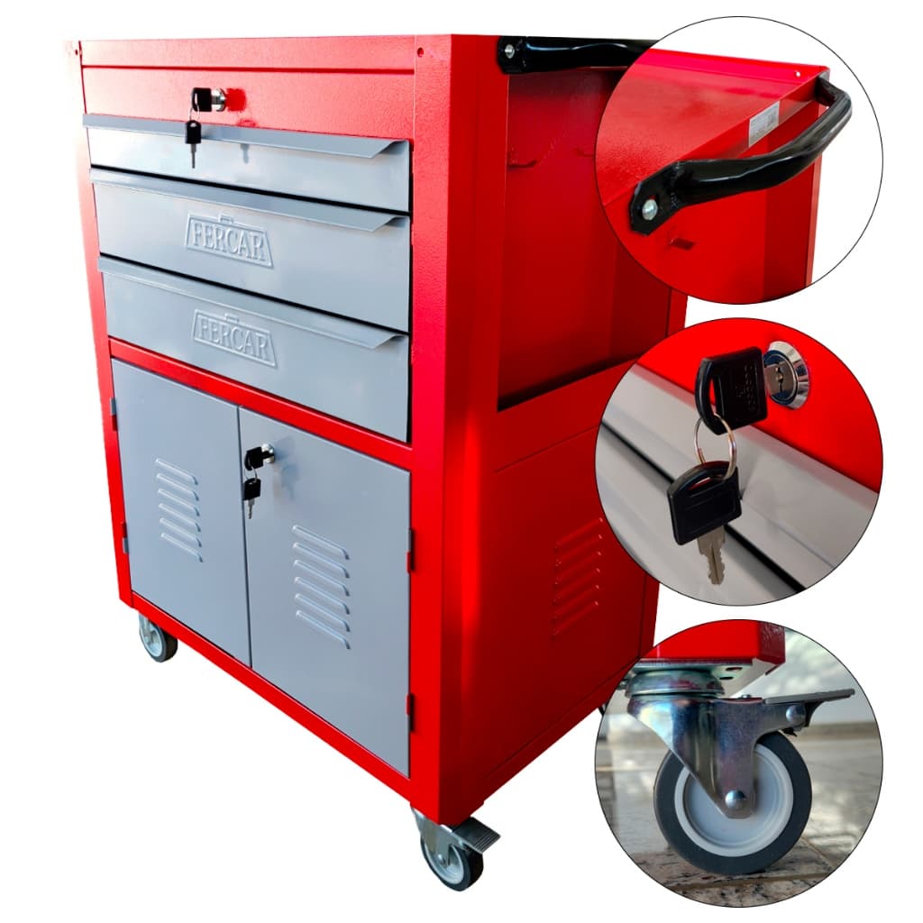 Carrinho de Ferramentas 03 Gavetas C-06 Vermelho - FERCAR