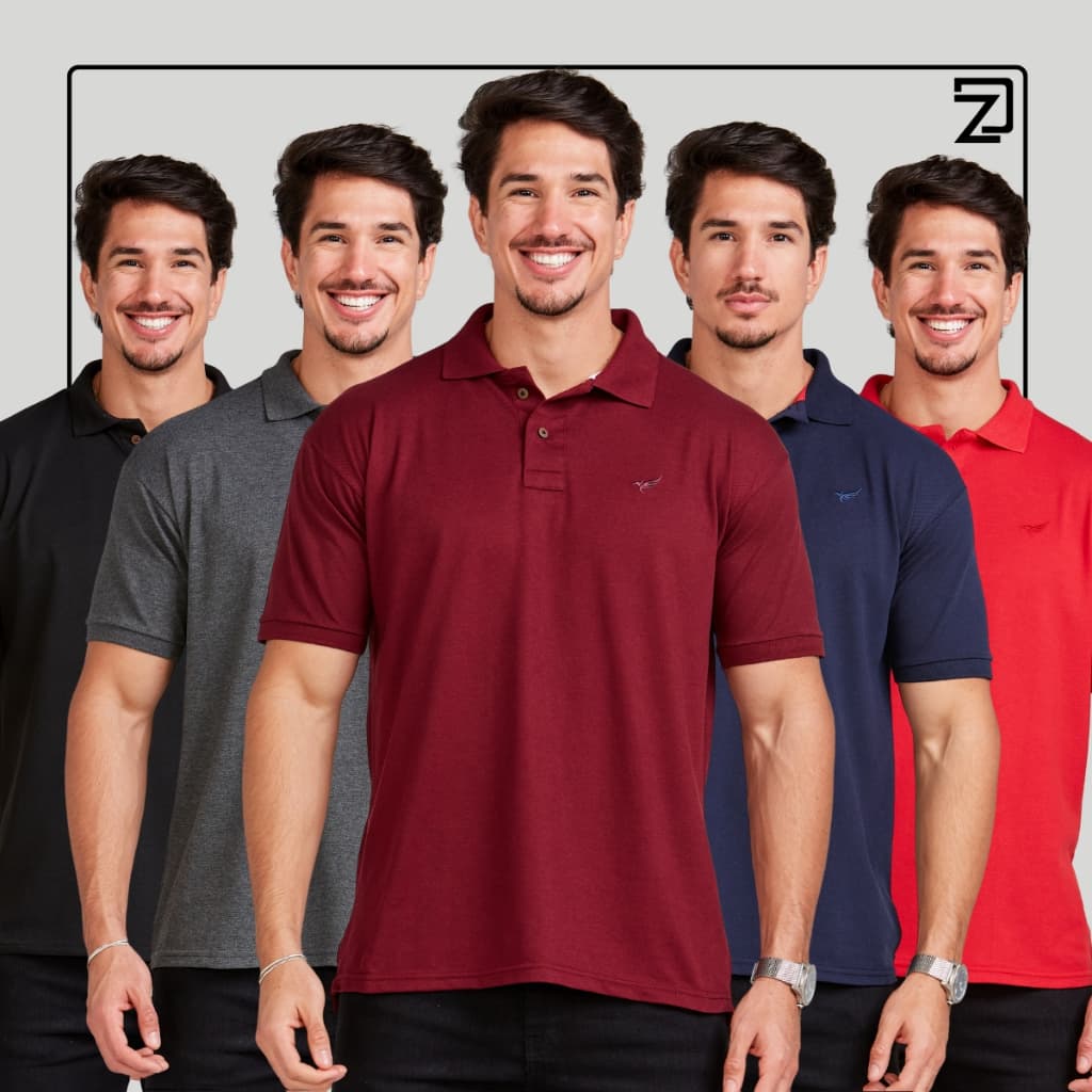 Kit 5 Camisa Polo Masculina Básica Varias Cores