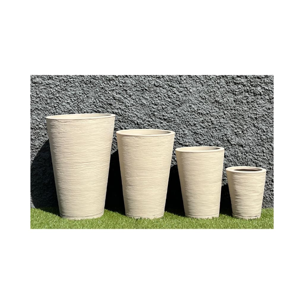 Kit 4 Vasos Escovados Planta Flor Polietileno Coluna Redonda N1 N2 N3 N4 Com Pratos