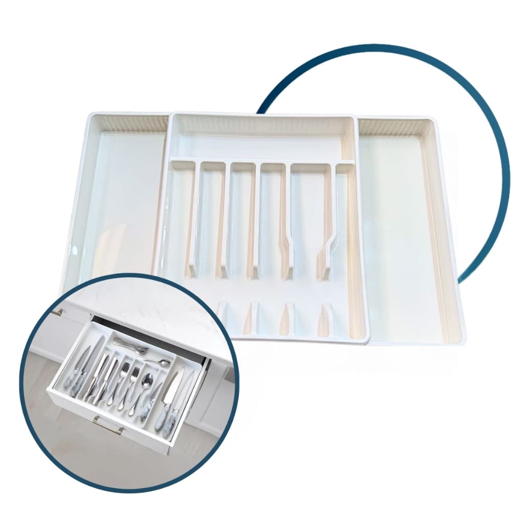 Organizador Porta Talheres Gaveta Para Cozinha Com Extensor Utensílios Banheiro Arthi Duplo Divisor
