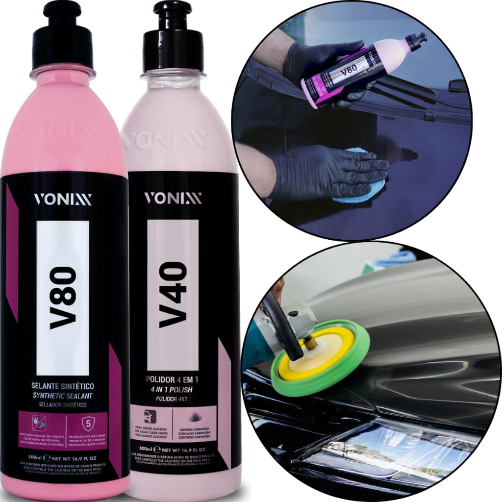 Kit Polidor V40 4 em 1 + Selante Sintético V80 500ml Vonixx