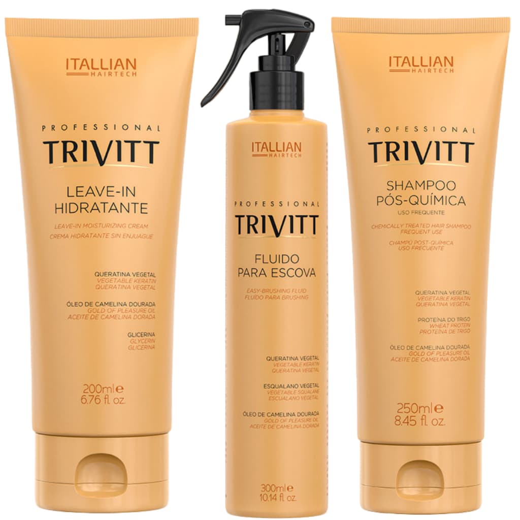 KIT SHAMPOO PÓS QUÍMICA 250ML  LEAVE-IN 200ML E FLUIDO PARA ESCOVA 300ML