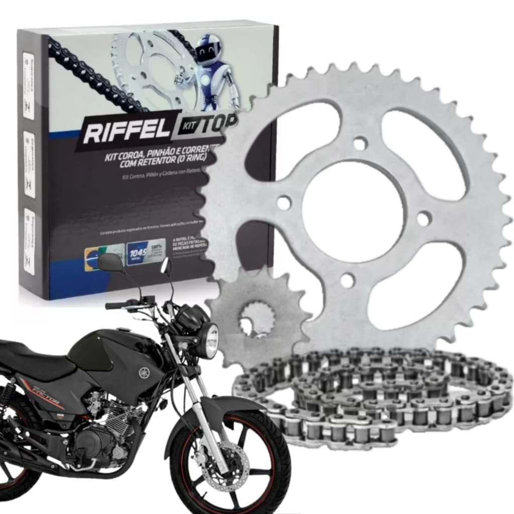 Kit Relação Tração Transmissão Yamaha Ybr Factor 125 2003 à 2016 Com Retentor Original Riffel