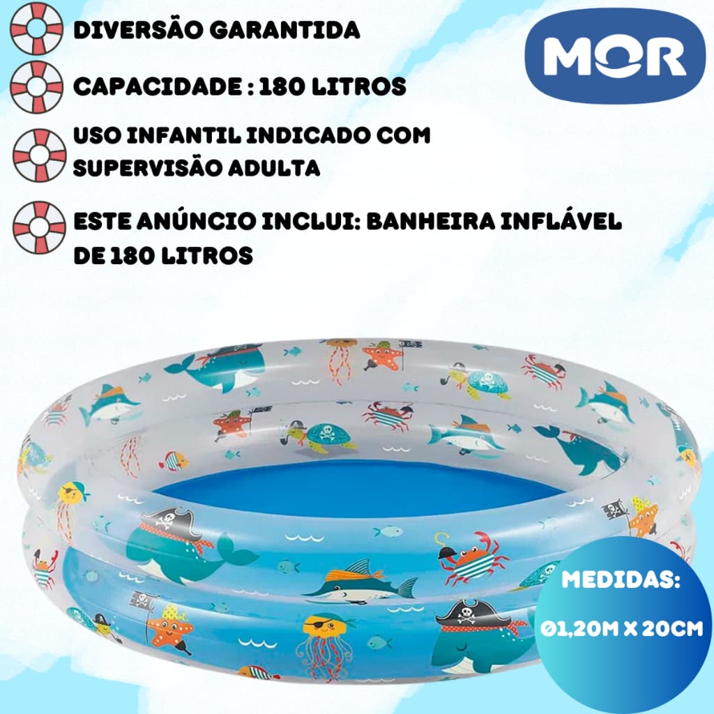 Piscina e Banheira Inflável Infantil Redonda p/ Bebê 180 Litros Mor