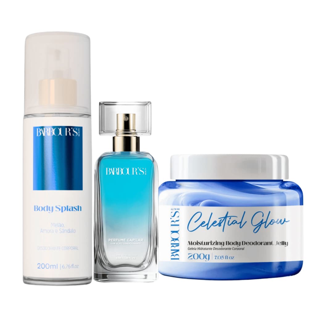 Kit Body Splash Geleia Hidratante Perfume Capilar Celestial Glow Barbour's Beauty Corporal