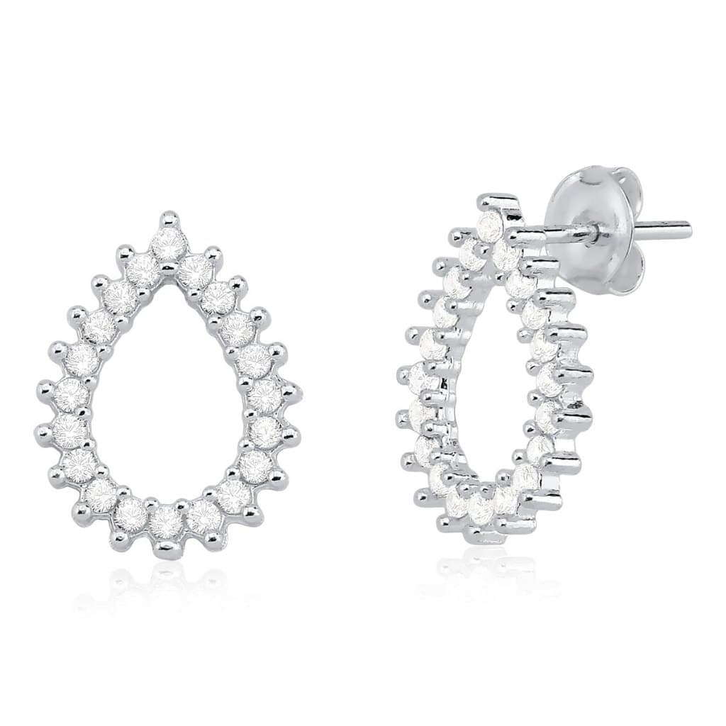Brinco de Prata 925 Gota Vazada com Zircônias
