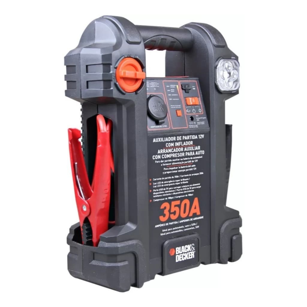 Arrancador Auxiliar de Partida com Compressor Inflador Integrado e Luz de Emergência 350A 12V Bivolt