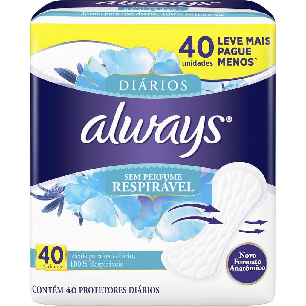 Protetor Diário Always Respirável Sem Abas Sem Perfume Com 40 Unidades