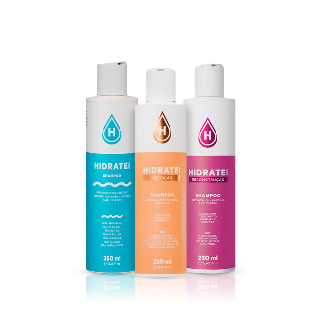 Kit Shampoo Cronograma Capilar Hidratei: Shampoo Hidratação + Reconstrução + Nutrição 250ml