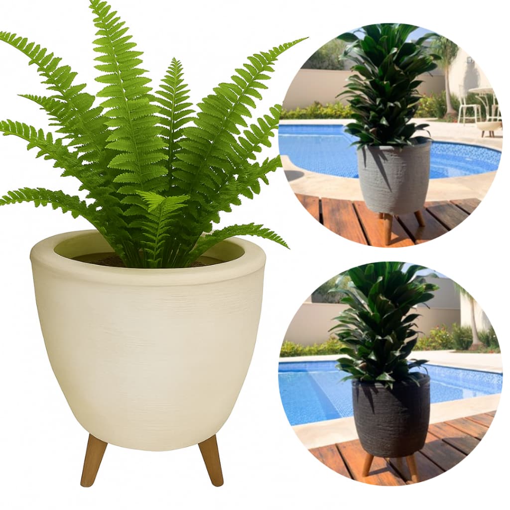 Vaso de Planta 30cm com Tripé de Madeira Decorativo Int/Ext