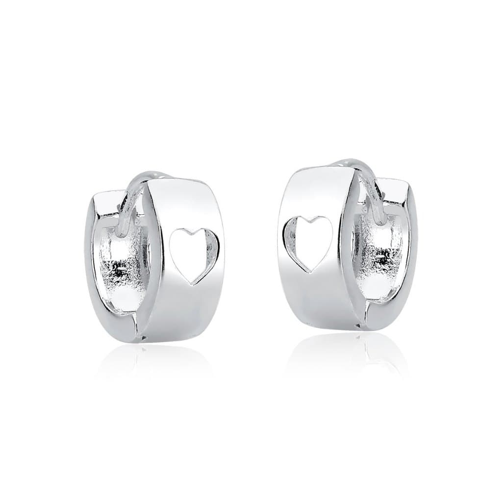 Brinco Argola de Prata 925 Click com Coração Vazado