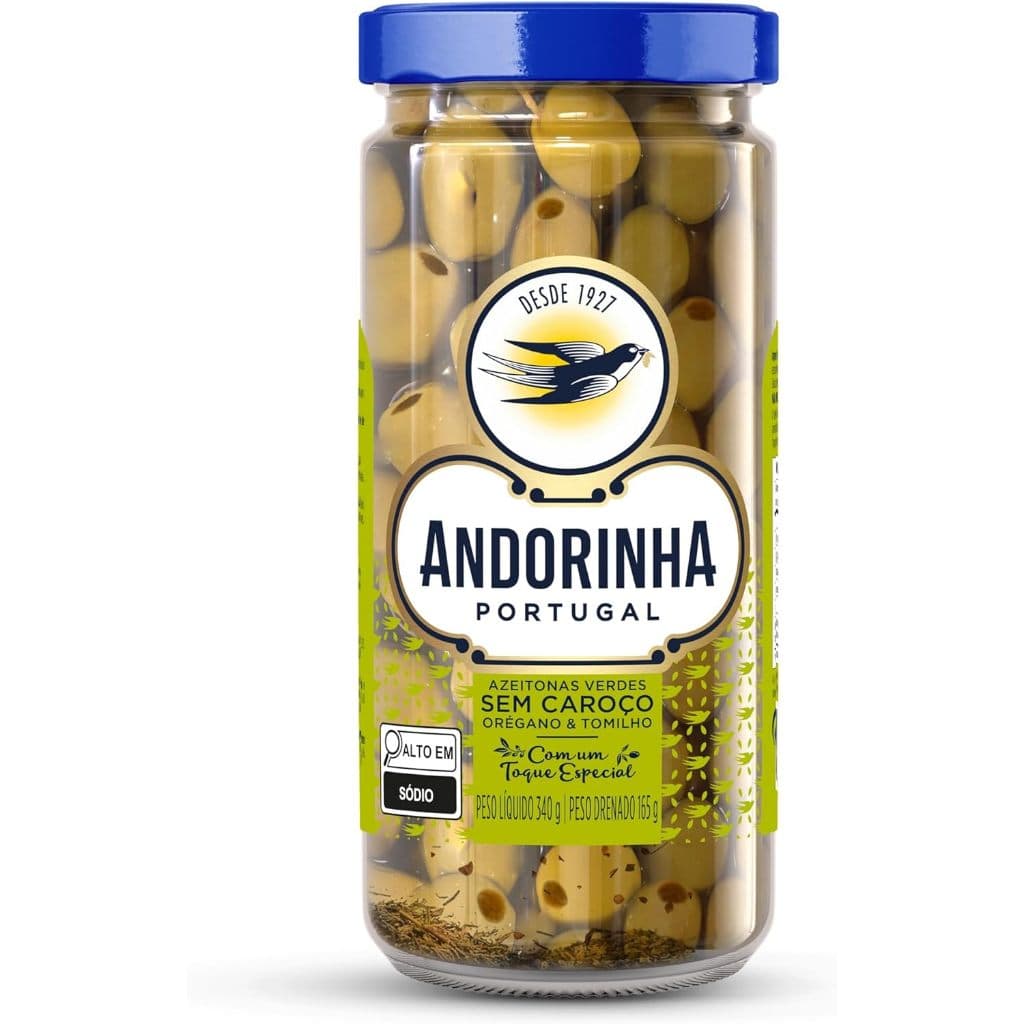 Azeitona Verde com Orégano e Tomilho Andorinha 165g – Sabor Mediterrâneo em Cada Mordida