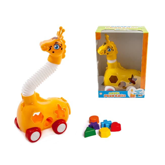 Girafa Puxa Estica Pescoço Brinquedo Pedagógica Para O Desenvolvimento Infantil Com Peças de Encaixe e Rodinha QUEENSHOP