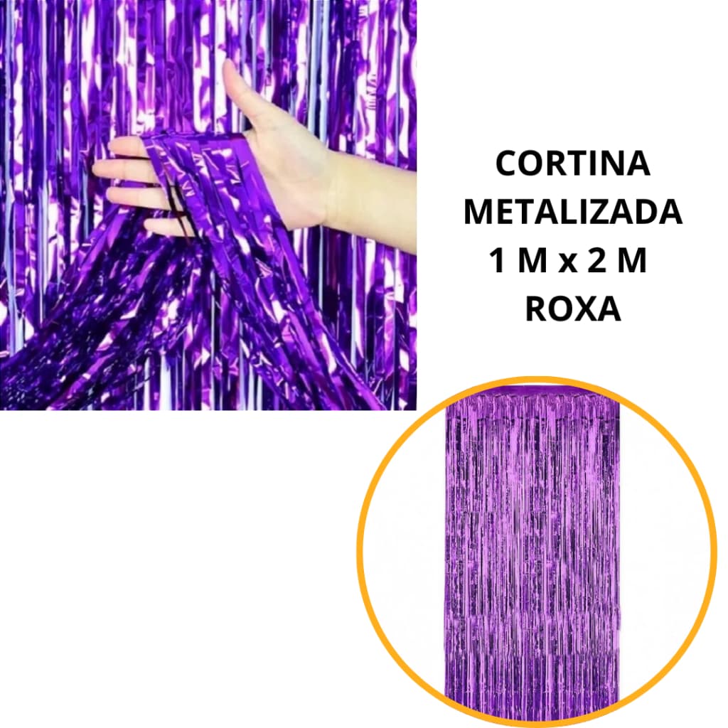 KIT 1~5 Cortina Metalizado para Festa 1mx2m painel decoração fita metalizada roxa 30%OFF
