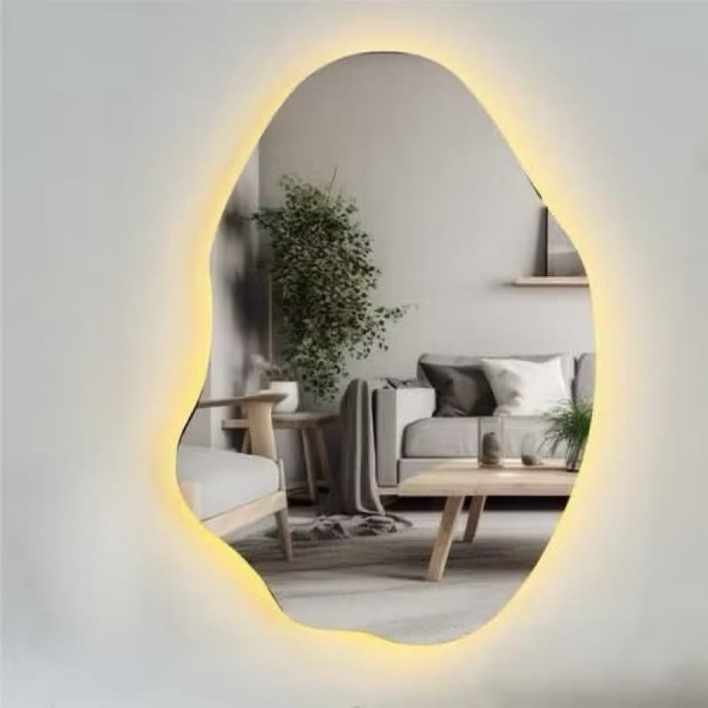 Espelho Pinterest Rubi Retrô Com Led Lapidado 55x75cm Orgânico de Parede Minimalista Hall Entrada