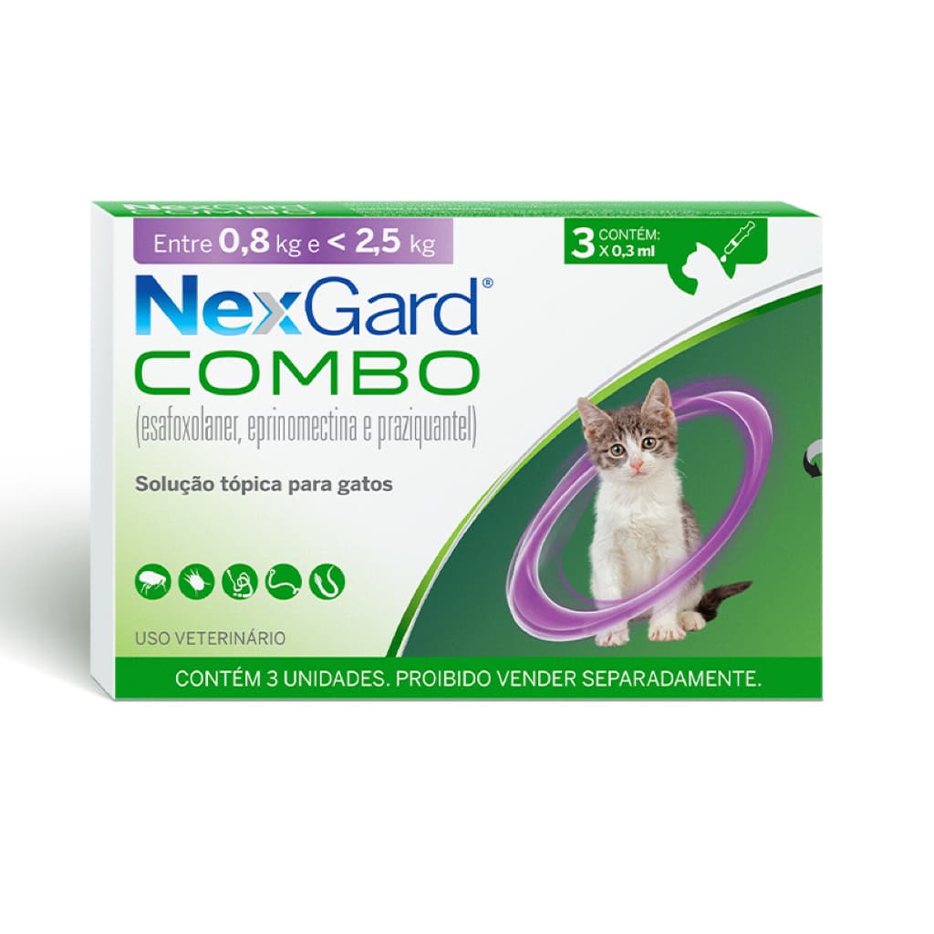 Nexgard Combo 3 Pipetas Para Gatos 0,8 A 2,5kg