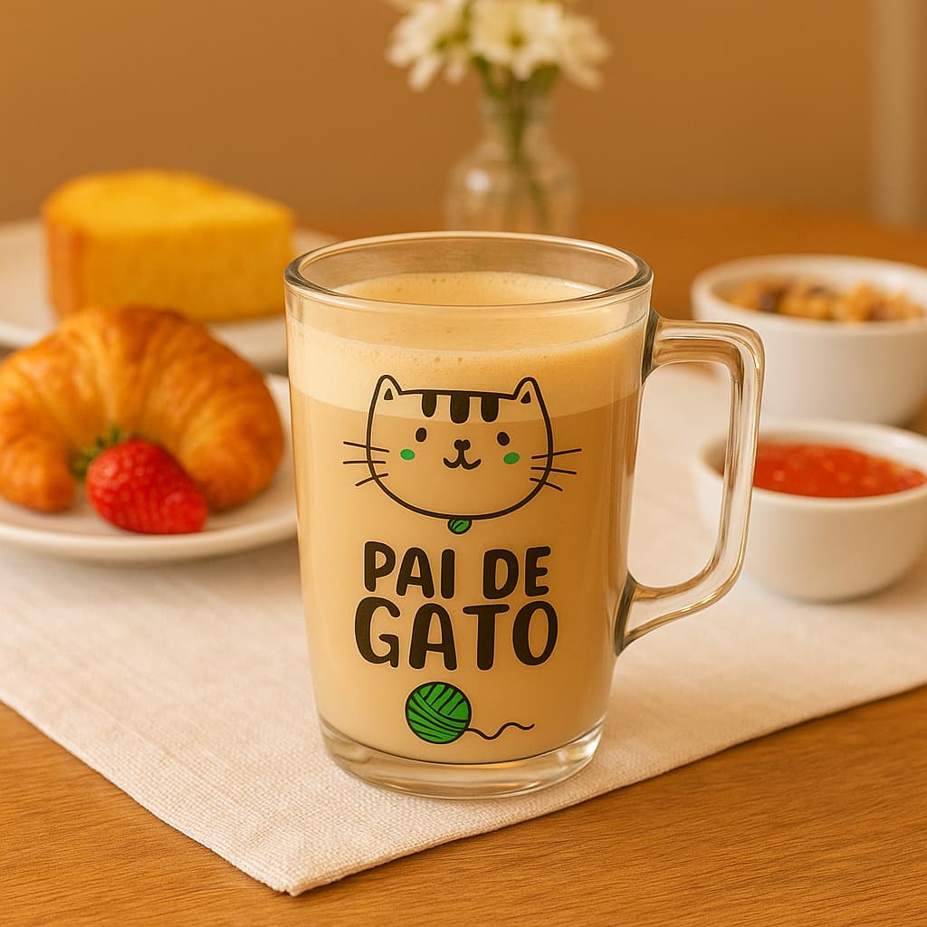 Caneca Para Café Milão, Caneca de Vidro Com Estampa Pai de Gato 330ml - Ruvolo