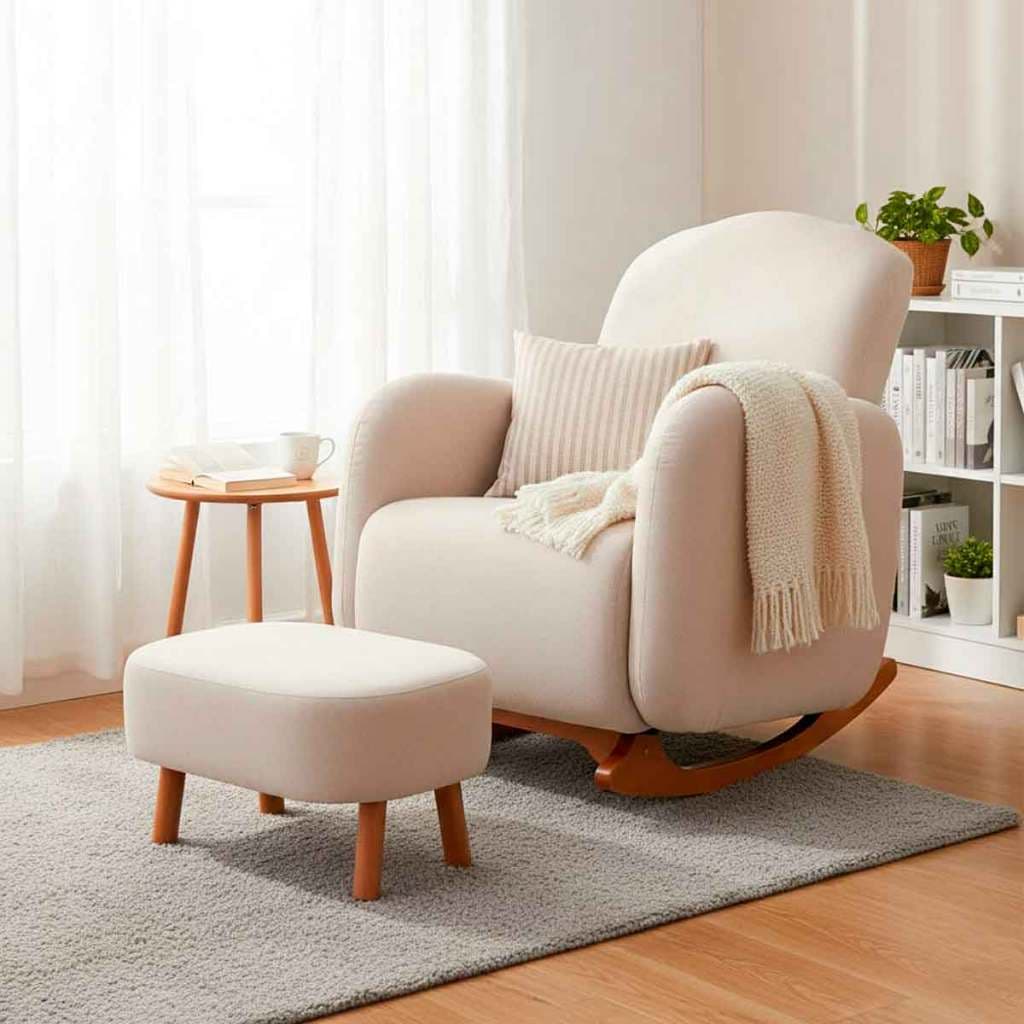 Poltrona Cadeira Para Sala Moderna e Confortável Boucle Off White Ergonômica Orgânica Amamentação