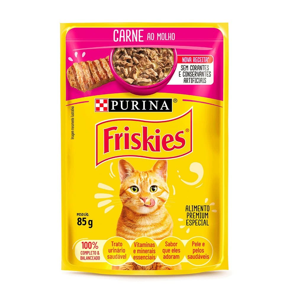 Ração Úmida Sachê Friskies Gatos Adultos Carne ao Molho 85g