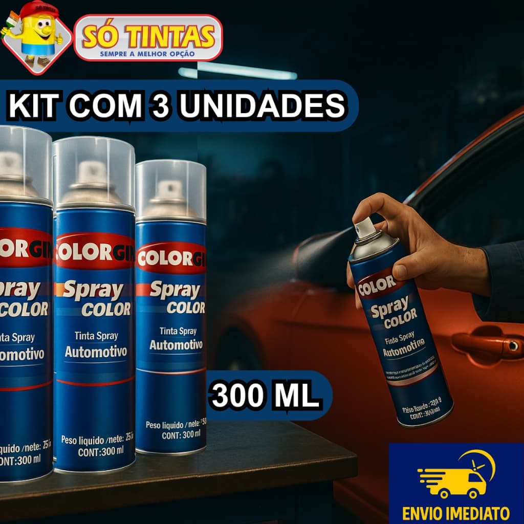 Kit 3 Sprays Automotivos Verniz Rápido 300ml Lazzuril Colorgin Incolor, Brilhante e Secagem Imediata