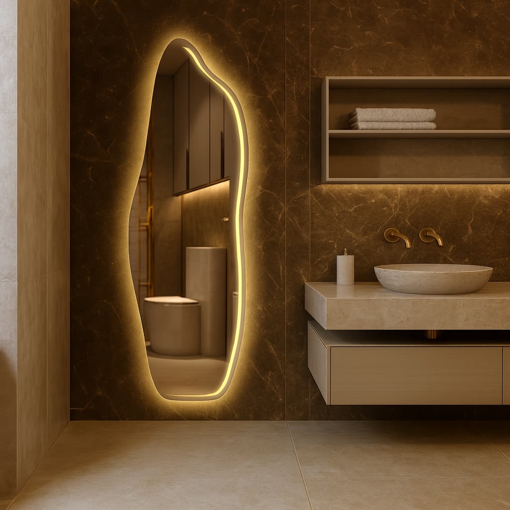 Espelho Corpo Inteiro Led Frontal Jateado Polido Grande Quarto Luxo Bivolt Touch Tamanhos Variados