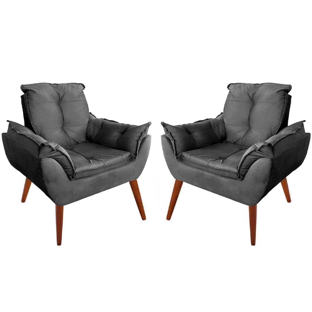 02 Poltronas Cadeira Opalla Suede Cinza Várias Cores Decoração Para Escritório e Sala de Espera