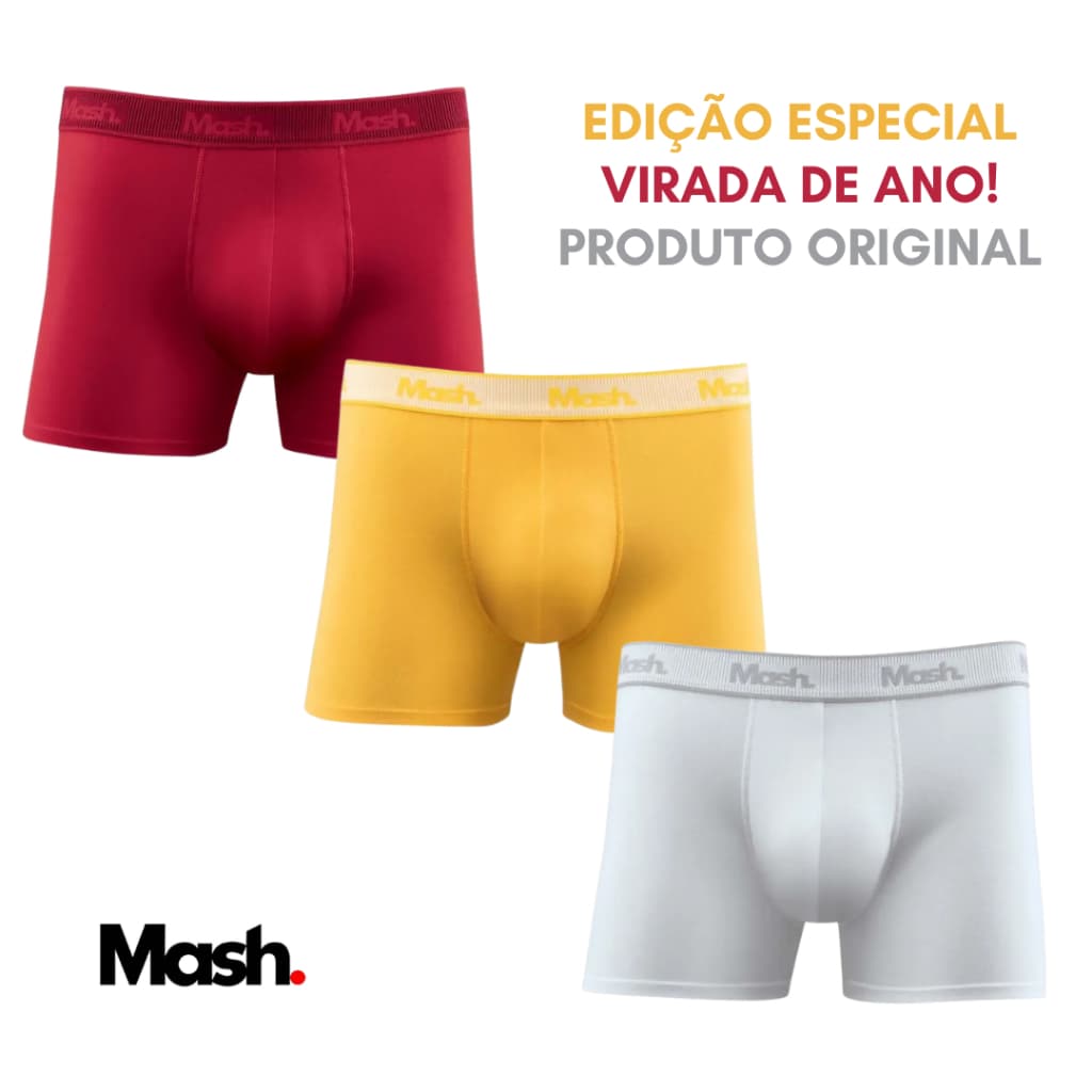 Cueca Boxer Algodão Cotton Mash Original 170.123 Virada de Ano – Branca | Vermelha | Amarela