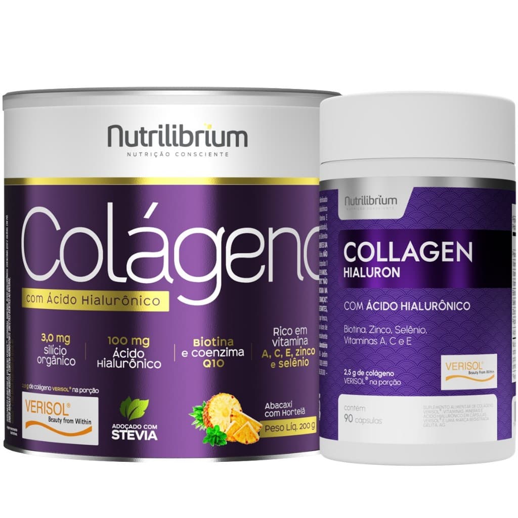 Kit Colágeno Verisol Ácido Hialurônico 200g + Collagen Hialuron Caps Nutrilibrium