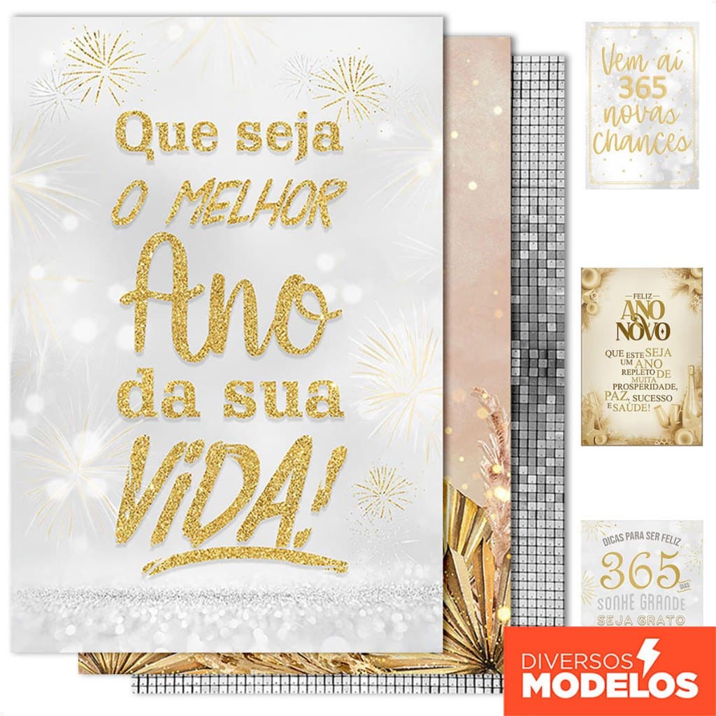 Painel de Festa Decoração Ano Novo Reveillon  Retangular Sublimado Em Tecido 1,50x2,20m