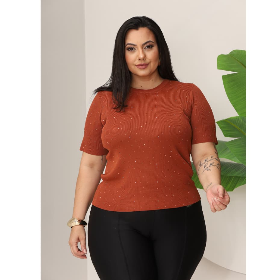 Blusa Plus Feminina T-Shirt Brilho Camiseta Modal Liso Moda Casual Verão 3RD SD1804