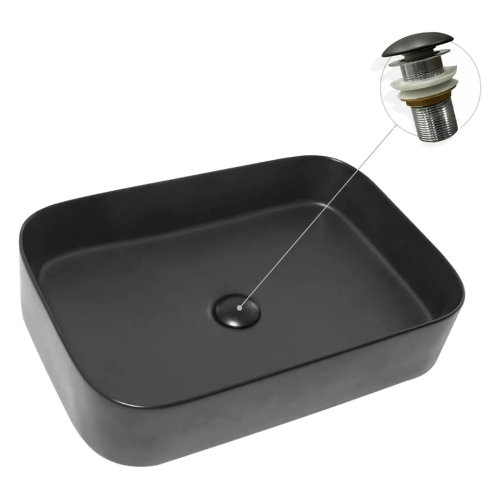 Cuba 55x38 Preta de Porcelana Louça Londdres Apoio Banheiro Lavabo com Válvula Click