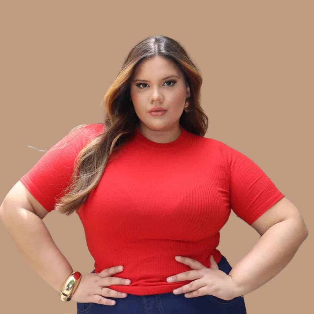 Blusa Feminina Plus size  Canelada Premium  Gola Alta Camiseta Premium Estilosa Malha Elegante Festa