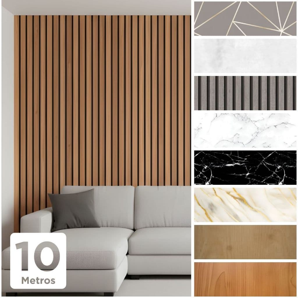 Papel De Parede Madeira Ripado Marrom 3D 10m x 45cm Lavável Impermeável Ideal Para Cozinha e Sala