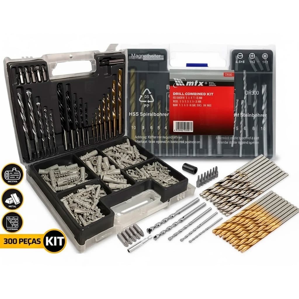 Kit Jogo De Ferramentas Multiuso 300 Peças C/ Maleta Brocas