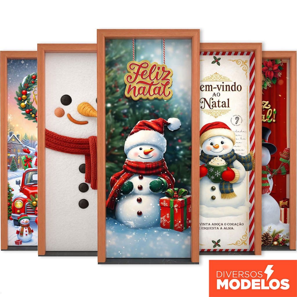 Capa de Porta Natal Em Tecido Decoração Natalina Boneco De Neve C/Elástico Sublimado 0,80x2,10m