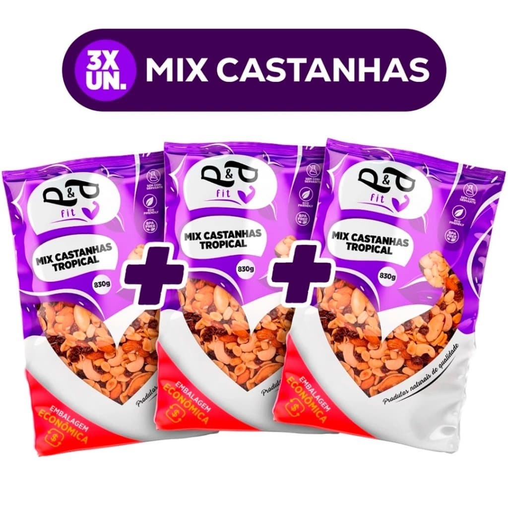 Mix Tropical Nuts Dieta Saudável 3un - Castanha de Caju Nozes Amendoa Castanha do Pará Amendoim Uva Passa