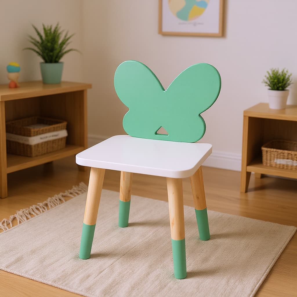 Cadeira Infantil Madeira Borboletinha Grande A partir de 7 Anos Mobiliário Quarto Brinquedo Criança Kit Livro Educativo