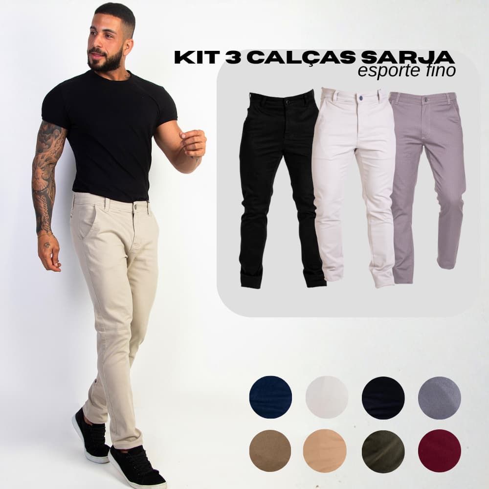Kit 3 Calca Masculina Sarja Esporte Fino Brim Sport Fino Alfaiataria