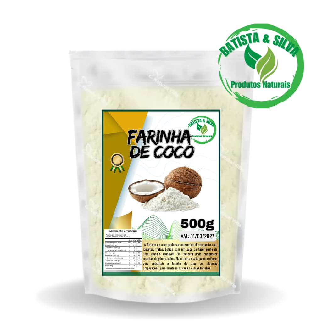 FARINHA DE COCO 500g - (Rico em VITAMINAS de complexo B e fibras que auxiliam no bom funcionamento do intestino)